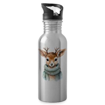 Rehkitz im Wintermantel - Trinkflasche mit integriertem Trinkhalm - Lightsilver - Rechts