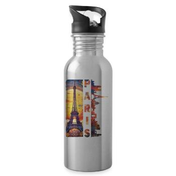 Paris, Tour Eiffel, France, Ville, Horizon, Art - Gourde avec paille intégrée - argent clair - Droite