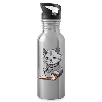 chat café - Gourde avec paille intégrée - argent clair - Droite