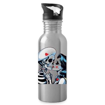 Skelett Paar - Trinkflasche mit integriertem Trinkhalm - Lightsilver - Rechts