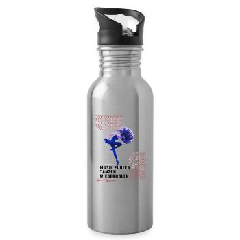 Dance, Feel Music, Dancing, Repeat, Gift - Water bottle with straw - silver - Right