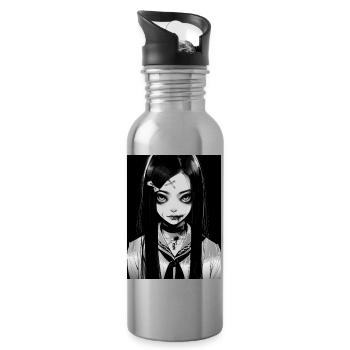 anime, girl, gift, horror - Water bottle with straw - silver - Right