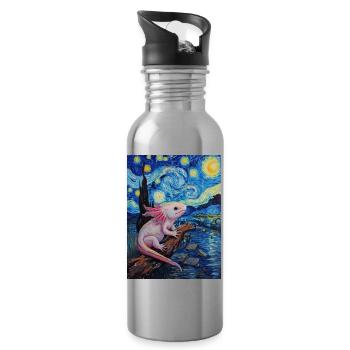 axolotl van gogh style sternennacht - Trinkflasche mit integriertem Trinkhalm - Lightsilver - Rechts