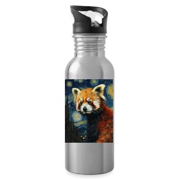 Red Panda, Van Gogh, Style - Water bottle with straw - silver - Right