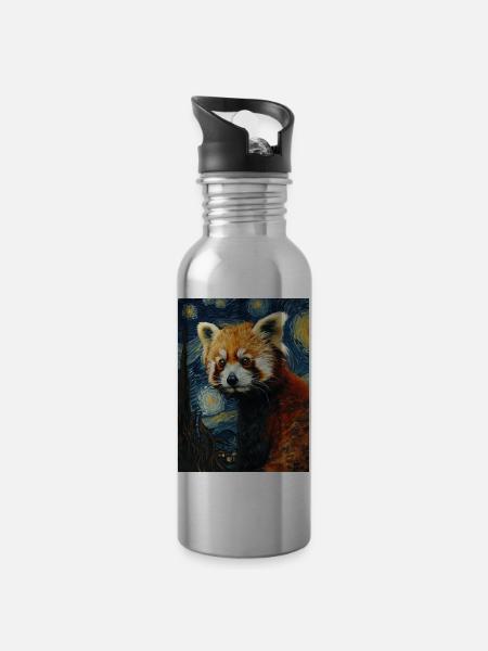 roter panda, van gogh, style - Trinkflasche mit integriertem Trinkhalm - Lightsilver
