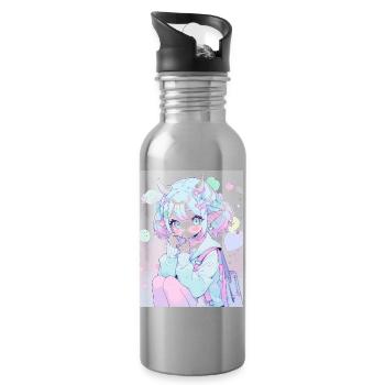 Anime, Anime Girl, Anime Girl, Elf - Water bottle with straw - silver - Right