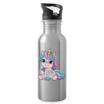 Licorne Mignon Mignon Bébé Enfants Licornes Dessin Animé - Gourde avec paille intégrée - argent clair - Droite