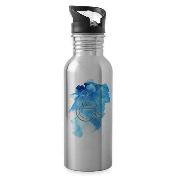 Wheelchair symbol with blue background # - Water bottle with straw - silver - Right