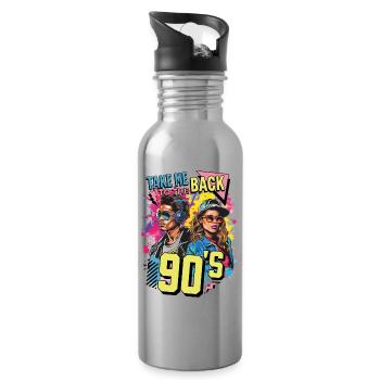 90s 90er Jahre Musik Bunt Party Karneval Kostüm - Trinkflasche mit integriertem Trinkhalm - Lightsilver - Rechts