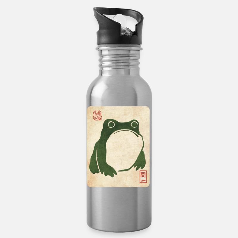 Grumpy Frog (Matsumoto Hoji) - Water bottle with straw - silver