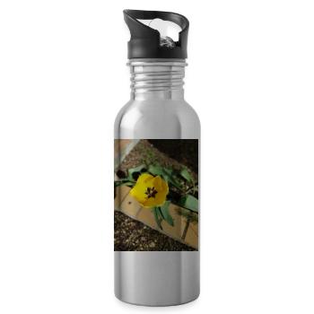 Yellow tulip - Water bottle with straw - silver - Right
