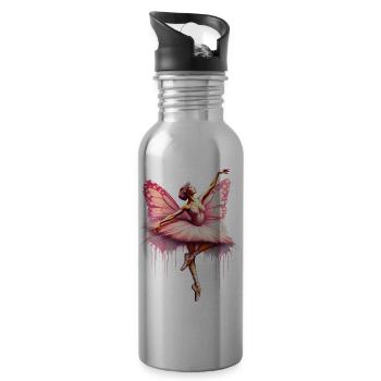 Ballerina mit Schmetterlingsflügeln, Schmetterlingen, Tutu - Trinkflasche mit integriertem Trinkhalm - Lightsilver - Rechts