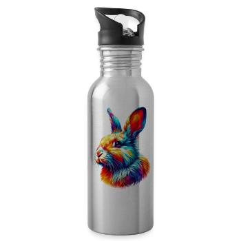 Lapin - Gourde avec paille intégrée - argent clair - Droite