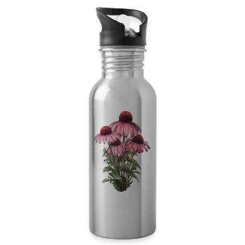 Echinaceapflanze 4 Blüten - Trinkflasche mit integriertem Trinkhalm - Lightsilver - Rechts