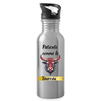 Patiente comme le taureau - Gourde avec paille intégrée - argent clair - Droite