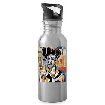 Art abstrait moderne de la femme - Gourde avec paille intégrée - argent clair - Droite