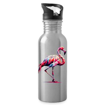 Polygonaler Flamingo - Trinkflasche mit integriertem Trinkhalm - Lightsilver - Rechts