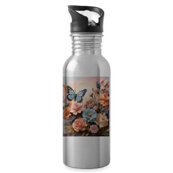 Flower Wings - Water bottle with straw - silver - Right