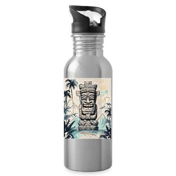 Tiki Statue Asia Art - Trinkflasche mit integriertem Trinkhalm - Lightsilver - Rechts
