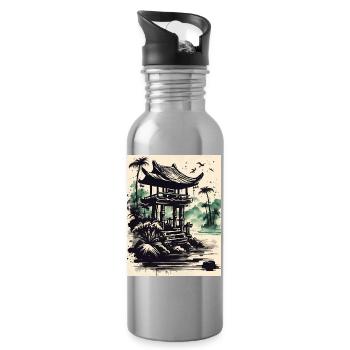 Tintenpavillon am Wasser - Trinkflasche mit integriertem Trinkhalm - Lightsilver - Rechts