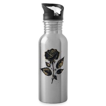 Schwarze Goldene Rose - Trinkflasche mit integriertem Trinkhalm - Lightsilver - Rechts