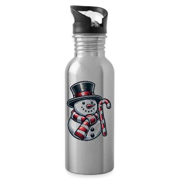 Schneemann mit Zuckerstange - Trinkflasche mit integriertem Trinkhalm - Lightsilver - Rechts