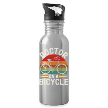Arzt auf dem Fahrrad Vintage-Design - Trinkflasche mit integriertem Trinkhalm - Lightsilver - Rechts