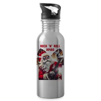 Rock n Roll Xmas - Weihnachtsmann Rocker - Trinkflasche mit integriertem Trinkhalm - Lightsilver - Rechts