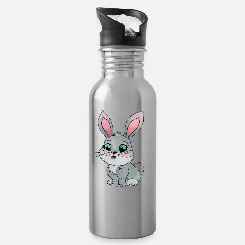Kleiner Hase - Trinkflasche mit integriertem Trinkhalm - Lightsilver