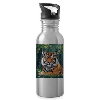 Tigre Majestueux - Gourde avec paille intégrée - argent clair - Droite