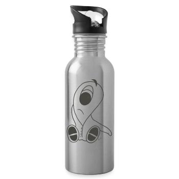 Sad Baby Alien on Transparent Background - Water bottle with straw - silver - Right