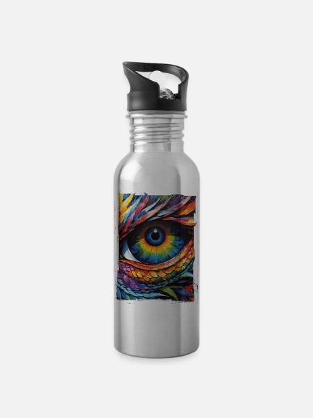 Eye of the Dragon 1 - Water bottle with straw - silver
