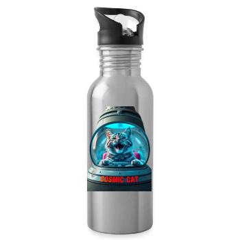 Funny cat in a UFO ship - Water bottle with straw - silver - Right