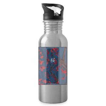 Sakura Sumi-e Kanji Foncé - Gourde avec paille intégrée - argent clair - Droite
