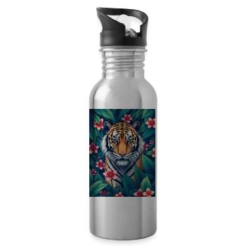 The Tiger never sleep - Water bottle with straw - silver - Right