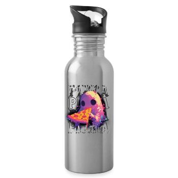 Paranormal Snacktivity - Cute Ghost Eating Pizza - Water bottle with straw - silver - Right