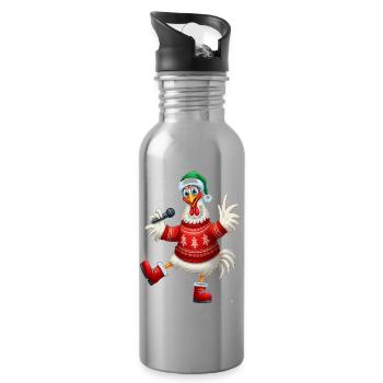 Holiday Singing Hen Sweater - Water bottle with straw - silver - Right