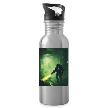 Sci Fi Krieger2 - Trinkflasche mit integriertem Trinkhalm - Lightsilver - Rechts