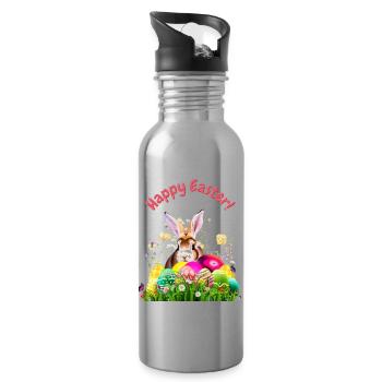 Cute Easter bunny with colorful eggs - Water bottle with straw - silver - Right