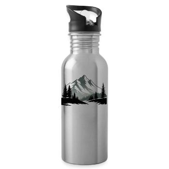 The Alps Mountains in Forest Nature - Water bottle with straw - silver - Right
