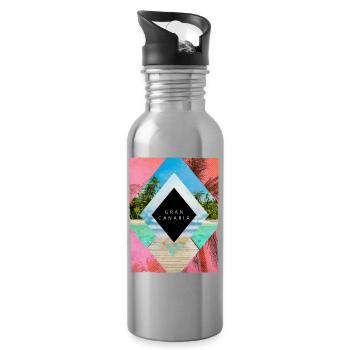 Gran Canaria Palm Trees Summer Sun Beach Sea - Water bottle with straw - silver - Right