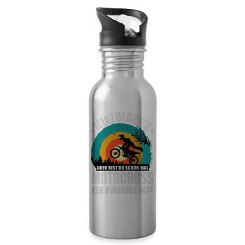 Motocross Geschenk Schule Spruch Kinder Junge - Trinkflasche mit integriertem Trinkhalm - Lightsilver - Rechts
