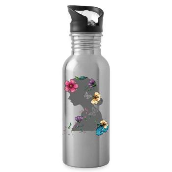 Girl with flowers in her hair Flower Power - Water bottle with straw - silver - Right