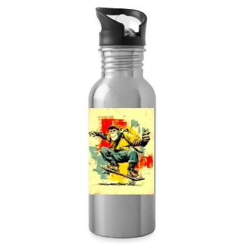 Cool monkey sur le skateboard - moderne, élégant - Gourde avec paille intégrée - argent clair - Droite