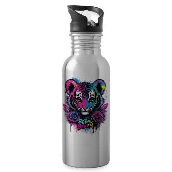 Rebellische Schönheit – Tigerbaby 🐯 - Trinkflasche mit integriertem Trinkhalm - Lightsilver - Rechts