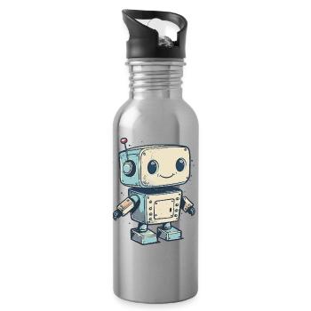 Mignon Retro Robot Print - Gourde avec paille intégrée - argent clair - Droite