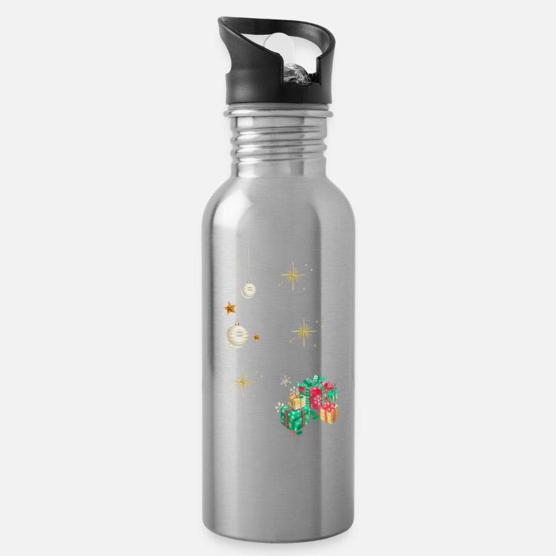 Goldene Festlichkeitskugeln und Geschenke - Trinkflasche mit integriertem Trinkhalm - Lightsilver