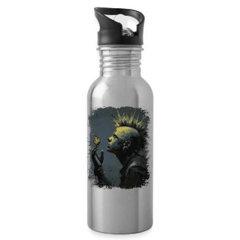 Punkrocker beobachtet Schmetterling - Trinkflasche mit integriertem Trinkhalm - Lightsilver - Rechts