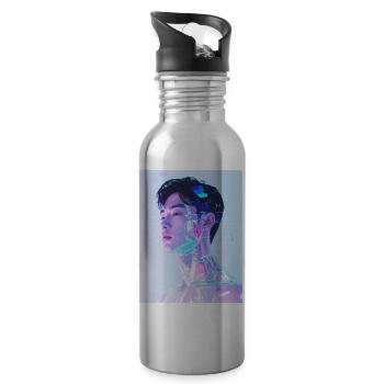 Holographic Neon Portrait - Water bottle with straw - silver - Right