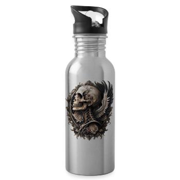 Tête de mort baroque ailes fleurs vintage gothique - Gourde avec paille intégrée - argent clair - Droite